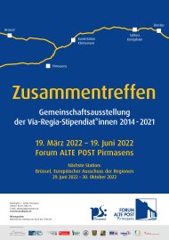 Ausstellungsplakat „Zusammentreffen – Gemeinschaftsausstellung der Via-Regia-Stipendiaten 2014-2021“ im Forum ALTE POST