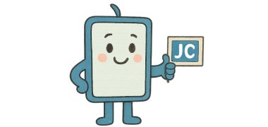 Im Animationsstil dargestelltes kleines blaues lächelndes Handy, welches den linken Daumen nach oben hält, darüber sieht man den Schriftzug JC für Jobcenter.