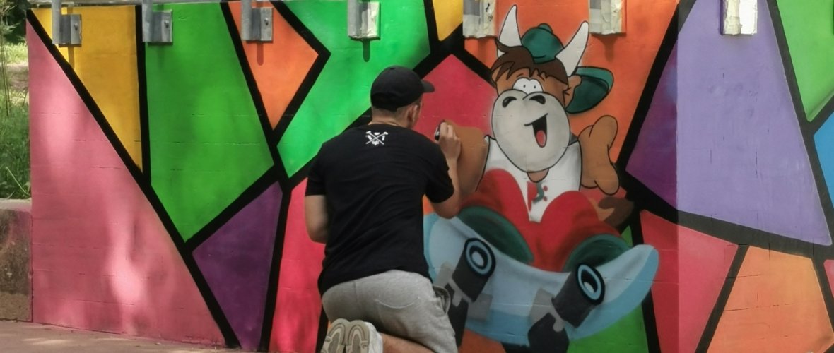 Morizz bei Sprayen im Skatepark Strecktal