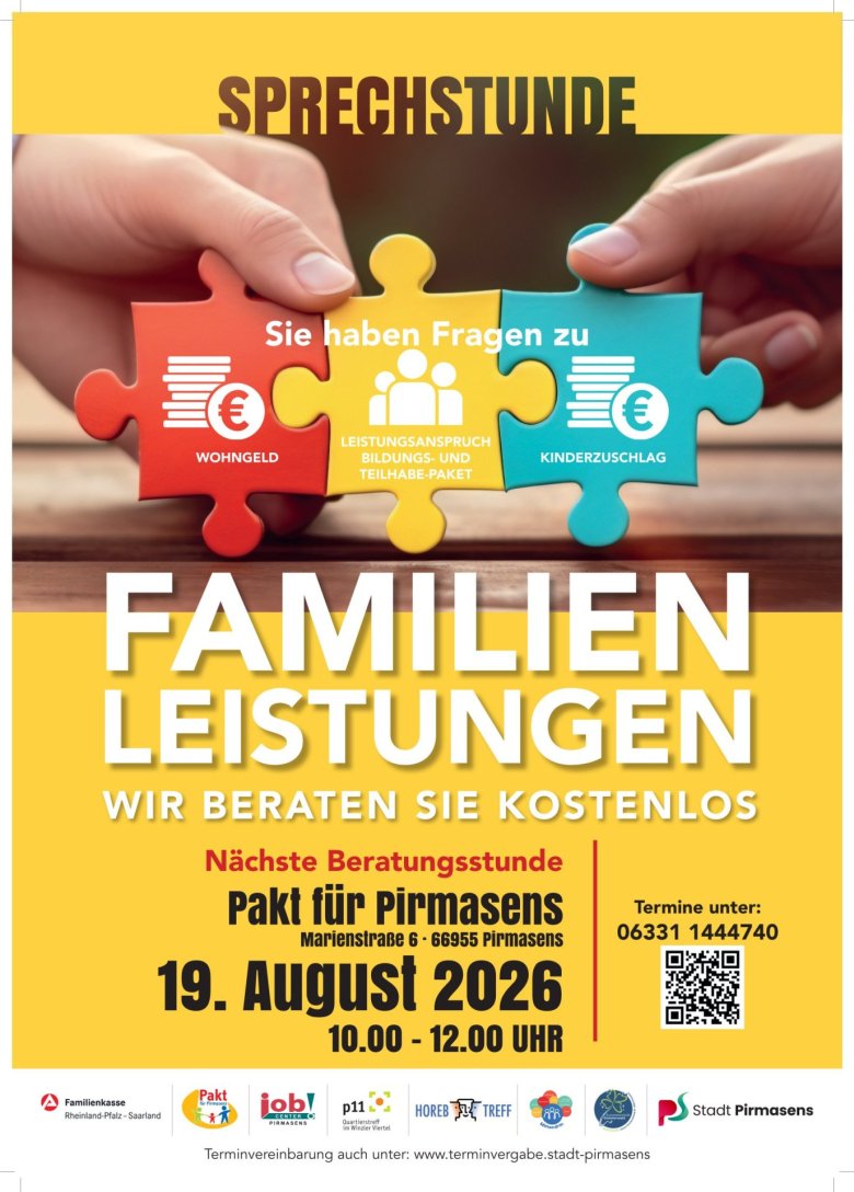 Plakat "Sprechstunde Familienleistung" im August 2026