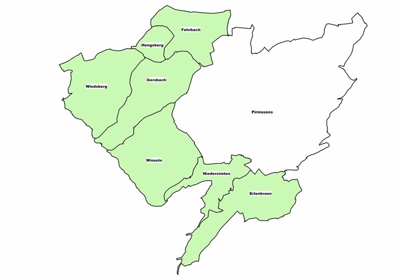 Ortsbezirke der Stadt Pirmasens Schematische Karten-Darstellung der Pirmasens umgebenden Ortsbezirke