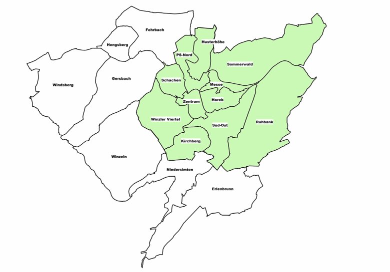 Stadtteile Pirmasens Schematische Karten-Darstellung der Stadtteile von Pirmasens
