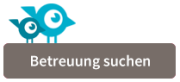 Logografik - Blaues Logo LittleBird mit Aufschrift Betreuung suchen