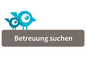 Logografik - Blaues Logo LittleBird mit Aufschrift Betreuung suchen