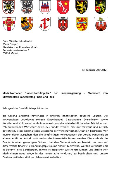 Modelvorhaben Gemeinsames Schreiben der Mittelzentren im Städtetag - Modelvorhaben