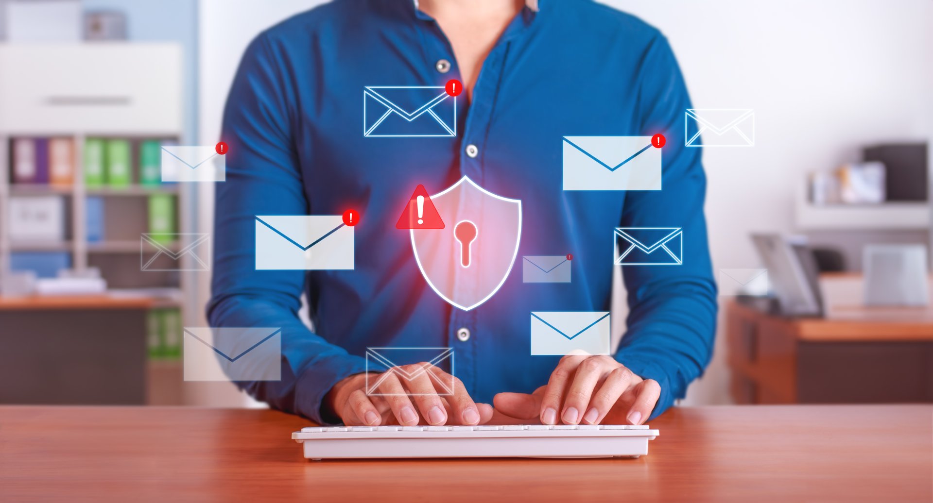 Businessman Managing Cybersecurity Threats with Antivirus Protection in Email System Businessman Managing Cybersecurity Threats with Antivirus Protection in Email System