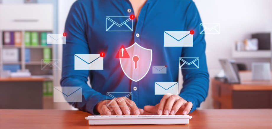 Businessman Managing Cybersecurity Threats with Antivirus Protection in Email System Businessman Managing Cybersecurity Threats with Antivirus Protection in Email System