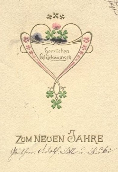 Grußkarte Grußkarte Herzlichen Glückwunsch im Herz und darunter Text zum neuen Jahre