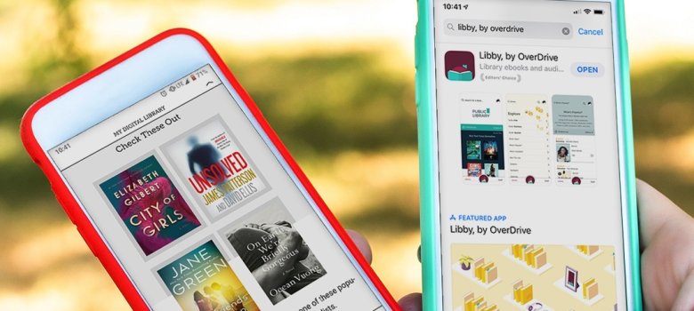 Libby-App Zwei Smartphone-Displays zeigen die Oberfläche der Libby-App
