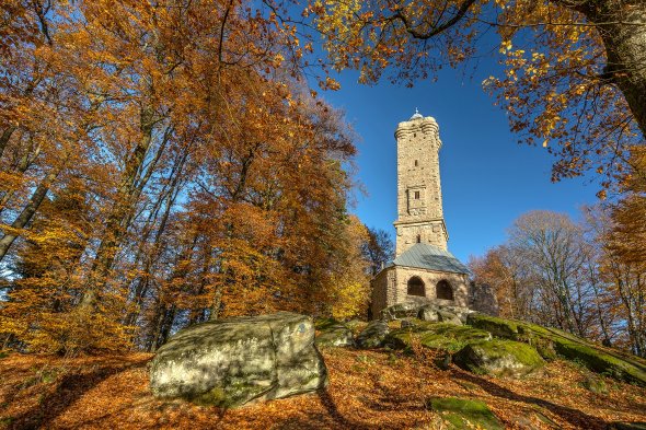 Luitpoldturm Luitpoldturm umgeben von Bäumen mit Herbstblättern bei blauem Himmel