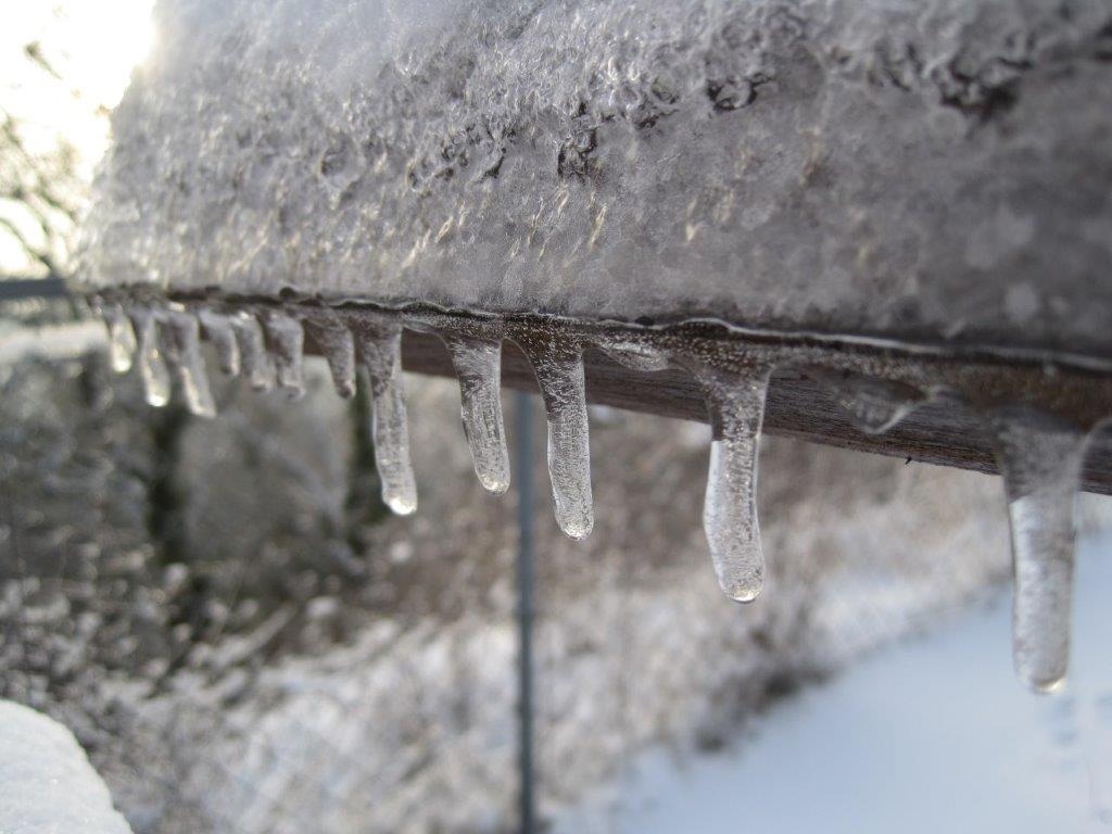 Schneeräumen Eiszapfen an einem Ast