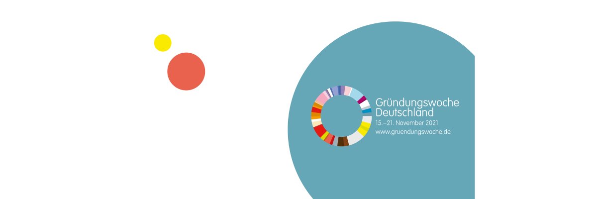 Gründungswoche Deutschland 2021 Bundes Logo auf petrolblauem Hintergrund mit Datum zur Gründungswoche 2021